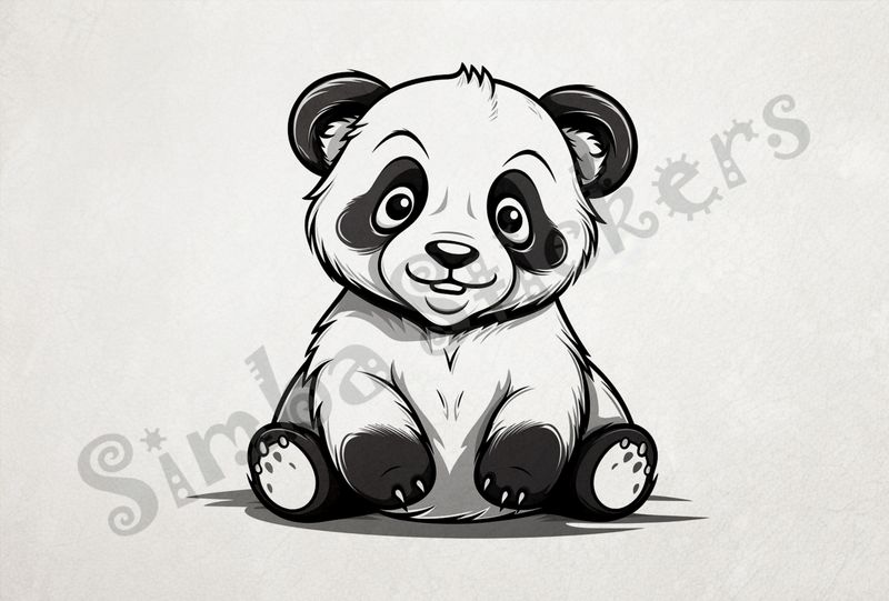 Panda looking cute, sitting, outline art, gdrr7i