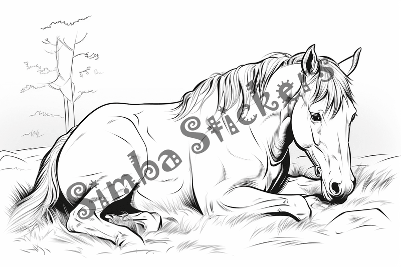Colouring pages, bundle of horses on stomach, 10 images