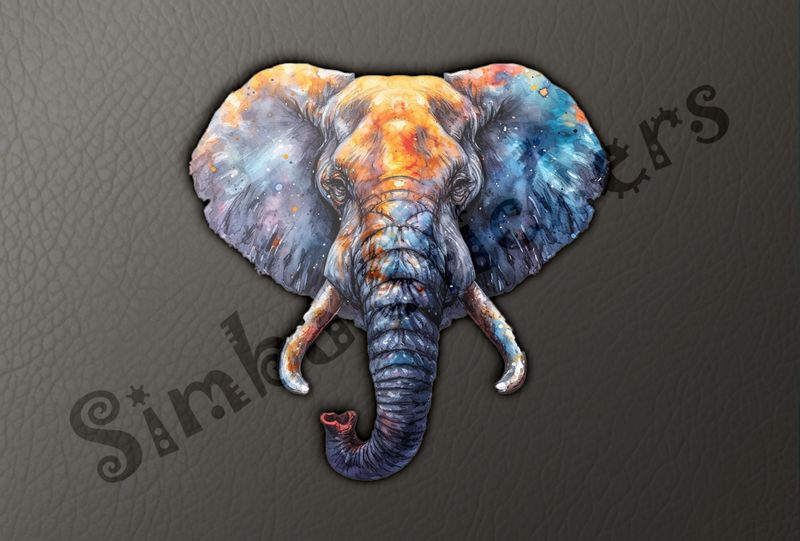 Elephant front, intensely vibrant watercolour