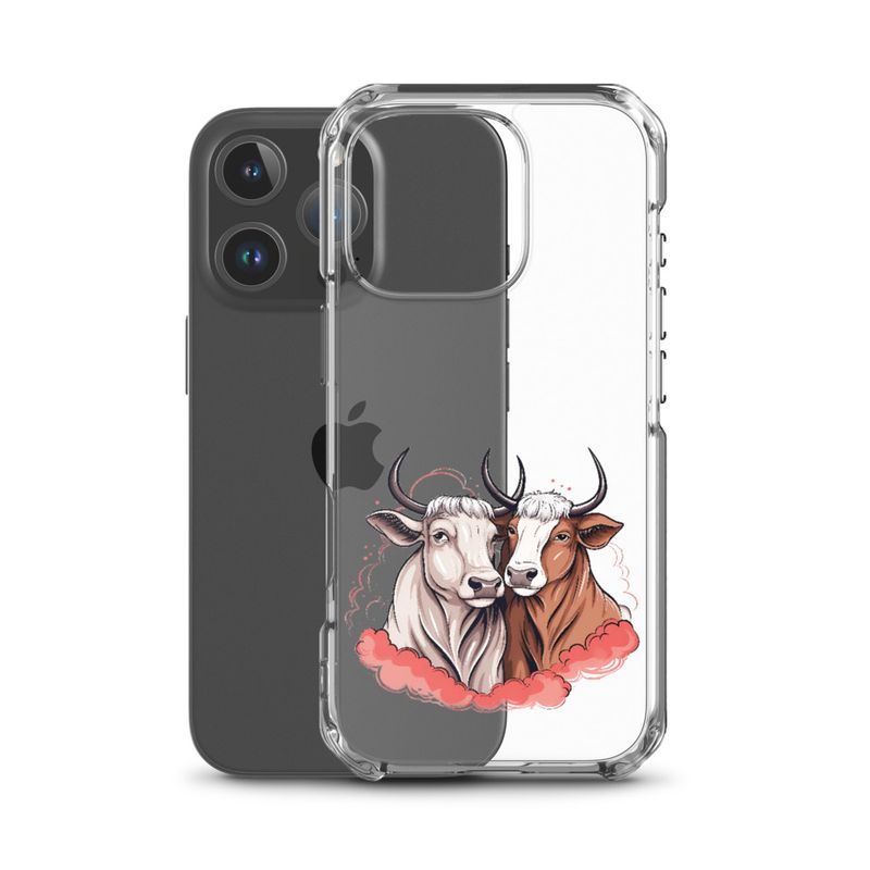 Clear Case for iPhone, Bull and cow, romantic, reddish clouds, qoucds