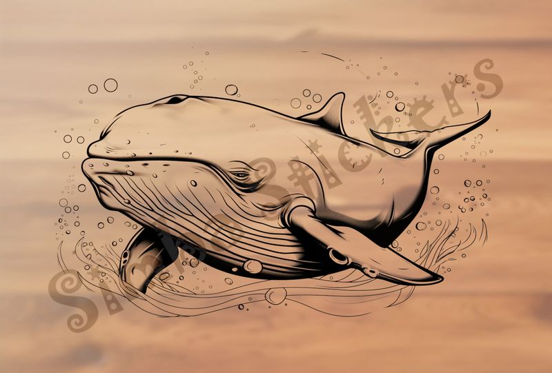 Whale smiling under water, outline art