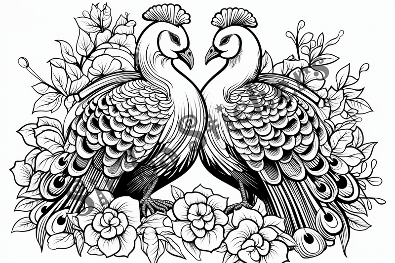 Colouring pages, bundle of turkeys in love, 10 images