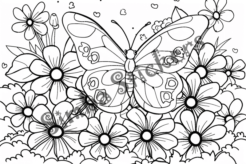Colouring pages, bundle of butterflies over flowers, 10 images