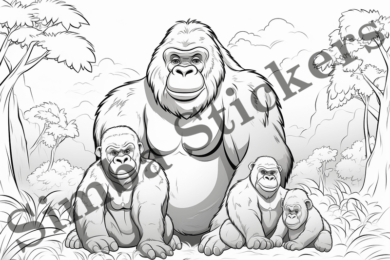 Colouring pages, bundle of gorillas, 25 images