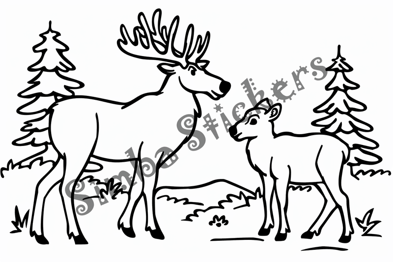 Colouring pages, bundle of singular elk calves or with calves, 10 images