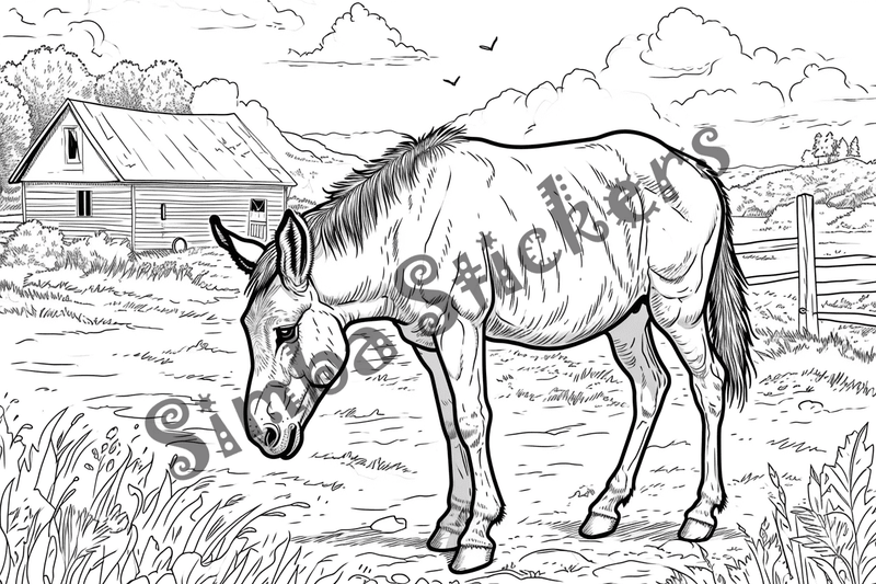 Colouring pages, bundle of singular mules, 10 images