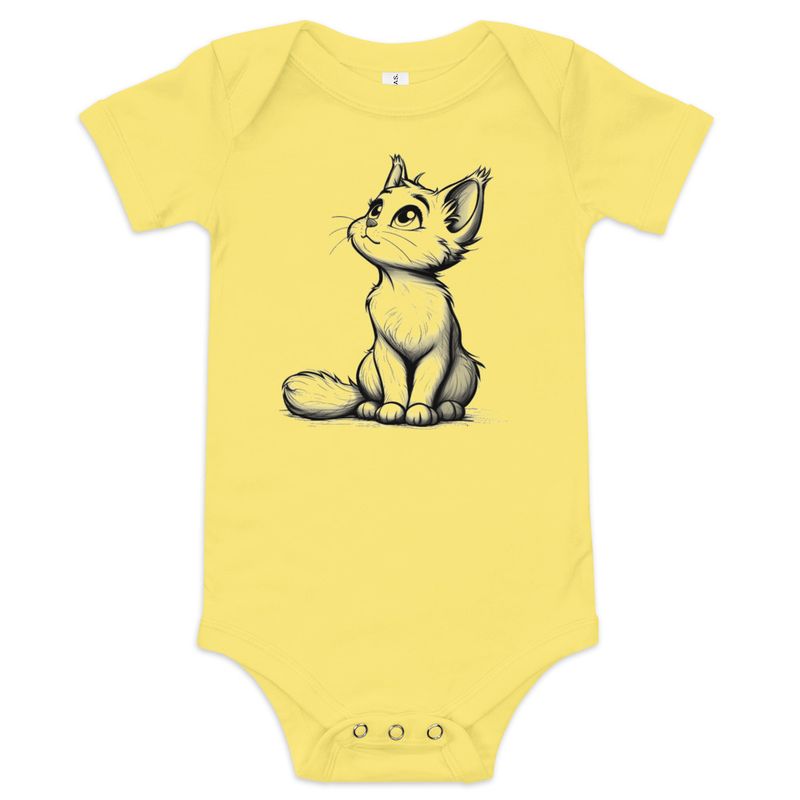 Baby Short Sleeve One Piece, 3-24 Months, Cat kitten sitting up, looking cute, mirrored