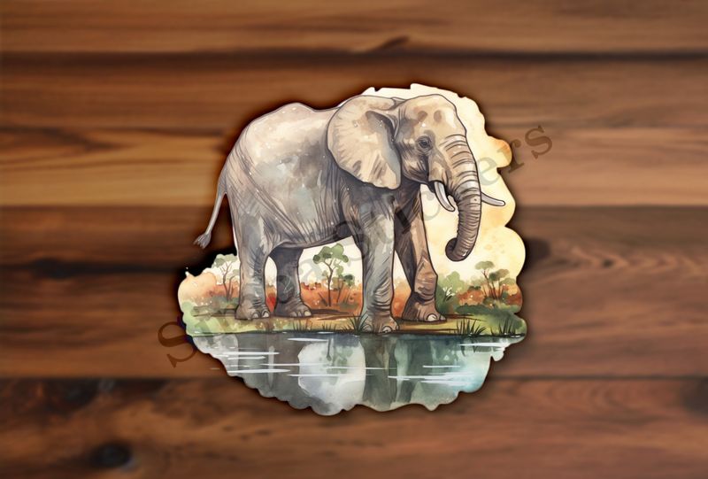Elephant next to a pond in the Savanna  