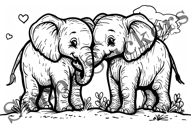 Colouring pages, Bundle of elephants in love, thick outlines, 10 images