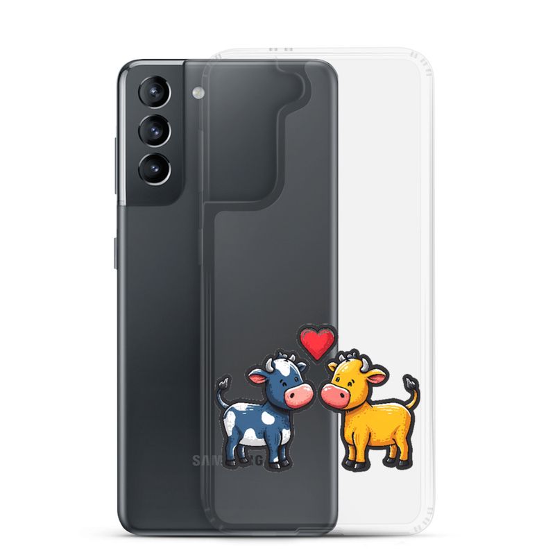 Clear Case for Samsung, Cattle, bull and cow in love, colourful , heart in picture, fvta2y