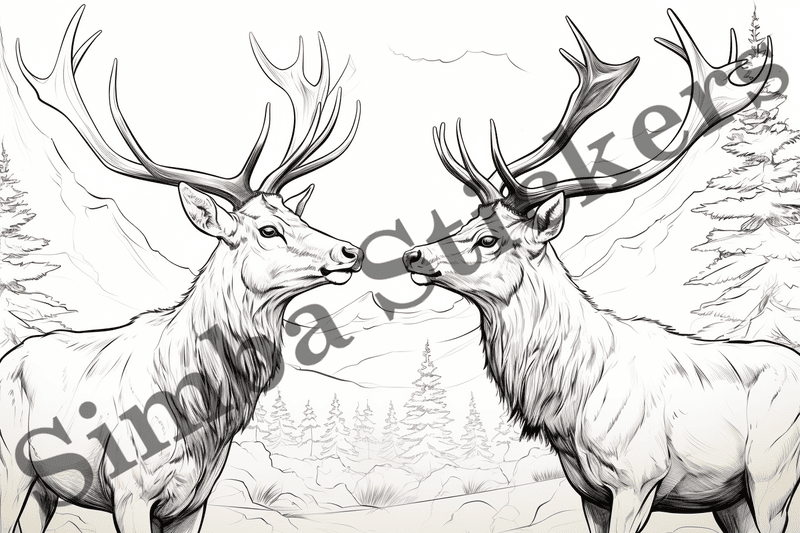 Colouring pages, bundle of deer, 25 images