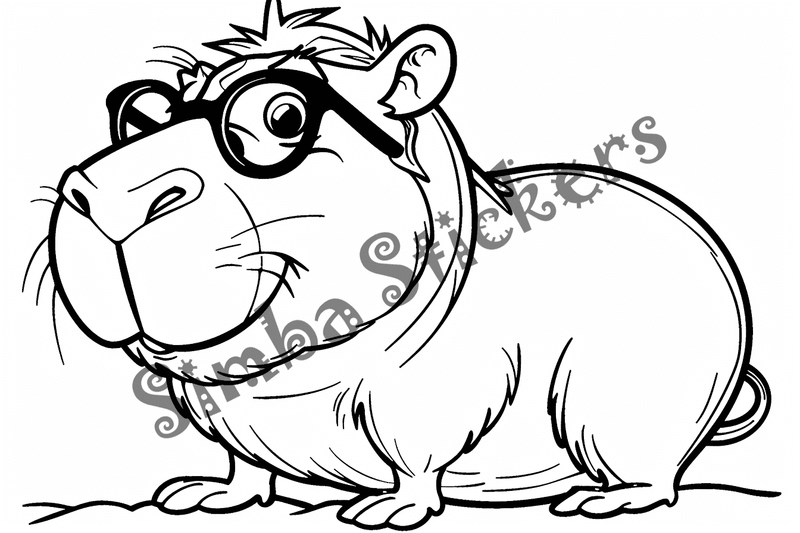 Colouring pages, bundle of capybaras in glasses or top hats, 10 images
