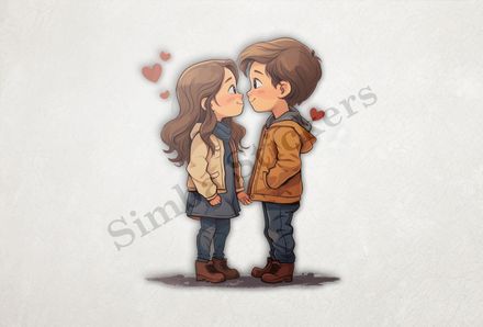 Boy and girl sweetly in love, rosy cheeks