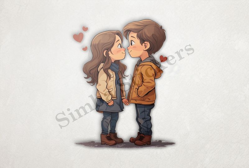 Boy and girl sweetly in love, rosy cheeks