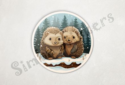 Cute Porcupines in the snow, circled