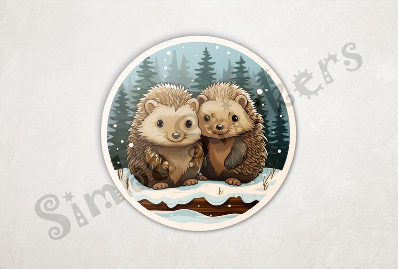 Cute Porcupines in the snow, circled