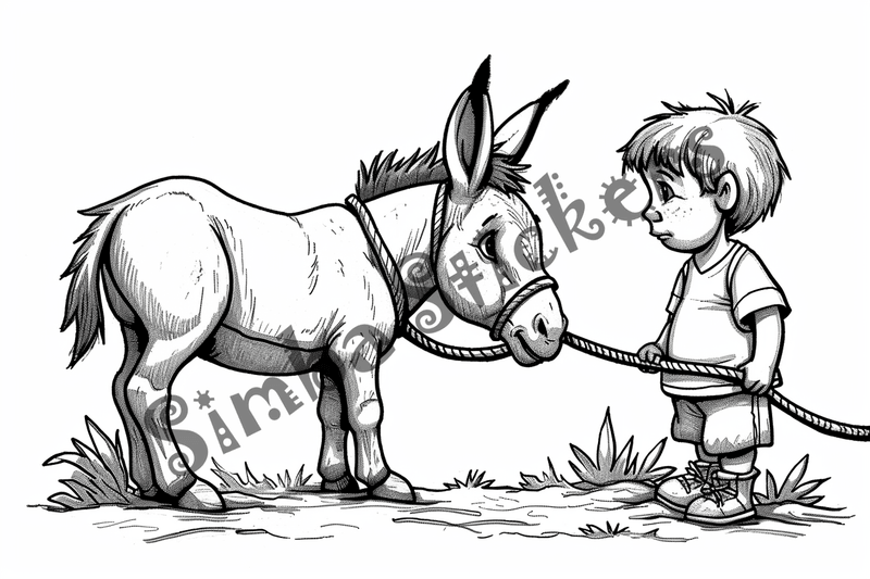 Colouring pages, bundle of donkeys carrying goods or people 10 images