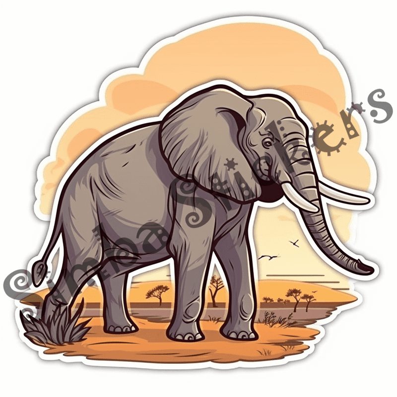 Elephants at sunrise or sunset, sticker-style, image set, 25 images, orxvzg