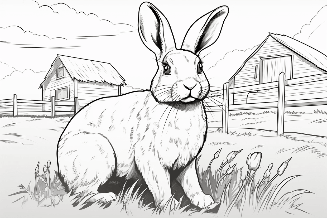 Colouring pages, bundle of rabbits on a farm, 10 images