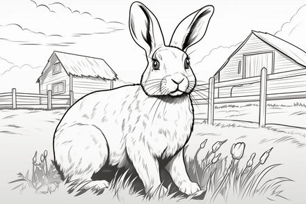 Colouring pages, bundle of rabbits on a farm, 10 images
