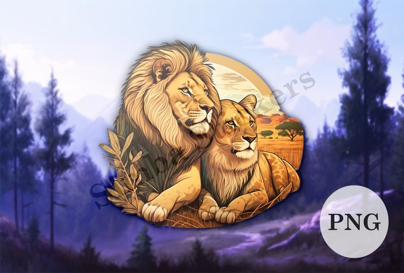 Male lion with lioness