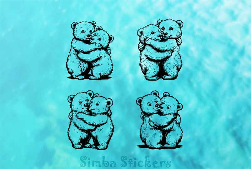 Bears in loving embrace cheek-to-cheek, 4-in-1, outline art, w1ul8x