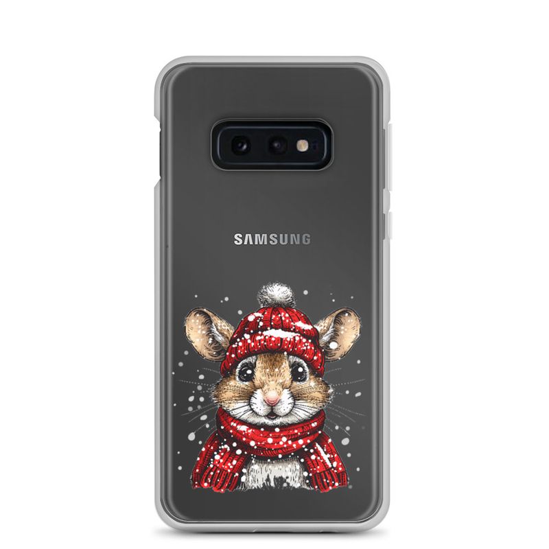 Clear Case for Samsung, Mouse wearing red winter hat and scarf in the snow, xg8dl3
