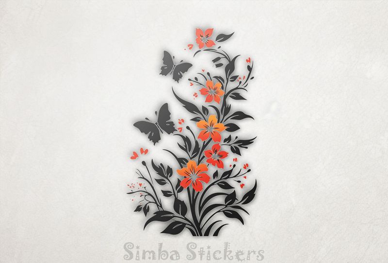 Black butterfly among orange flowers, outline art, mtipdr