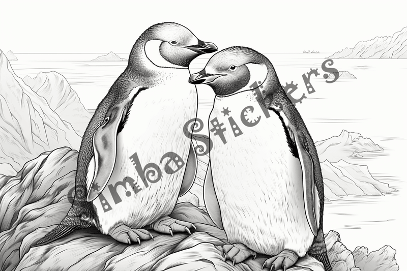 Colouring pages, bundle of penguins in love, 10 images