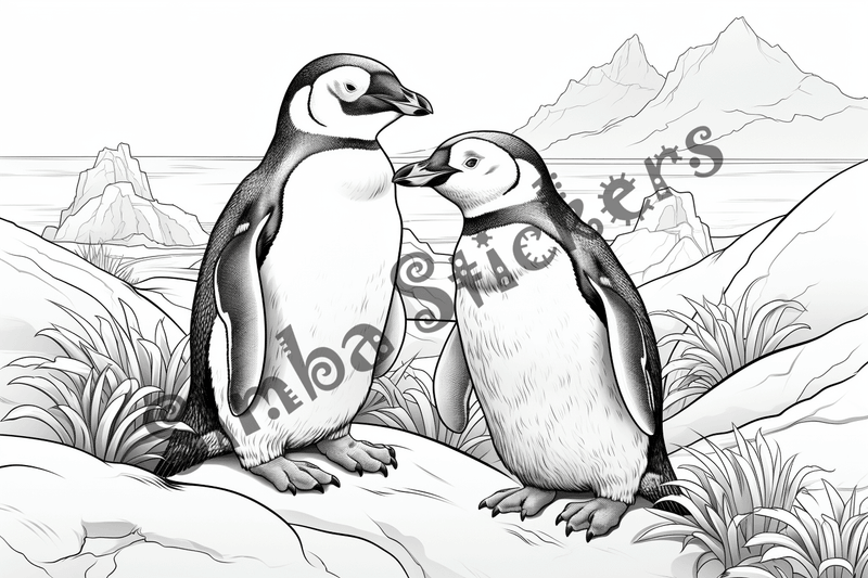 Colouring pages, bundle of penguins in love, 10 images