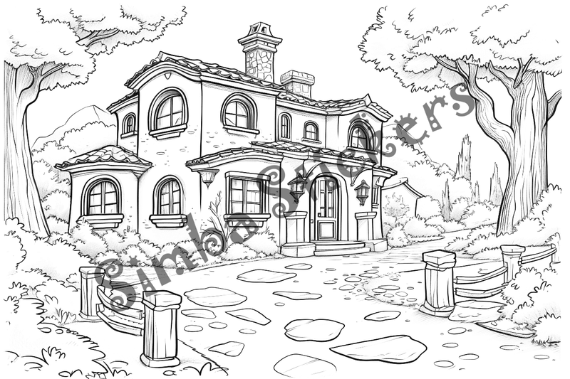 Colouring pages, bundle of houses, Italian countryside, 10 images