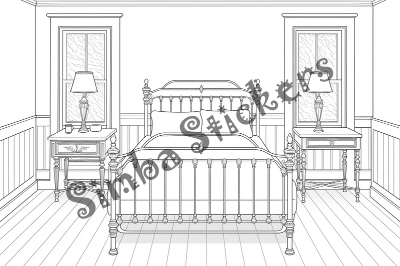 Colouring pages, bundle of house bedrooms, simple, 10 images