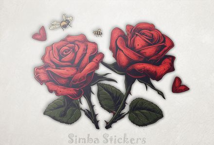 Bees approaching red rose flowers
