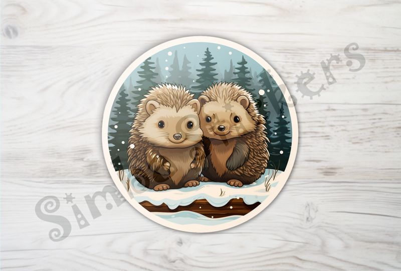 Cute Porcupines in the snow, circled