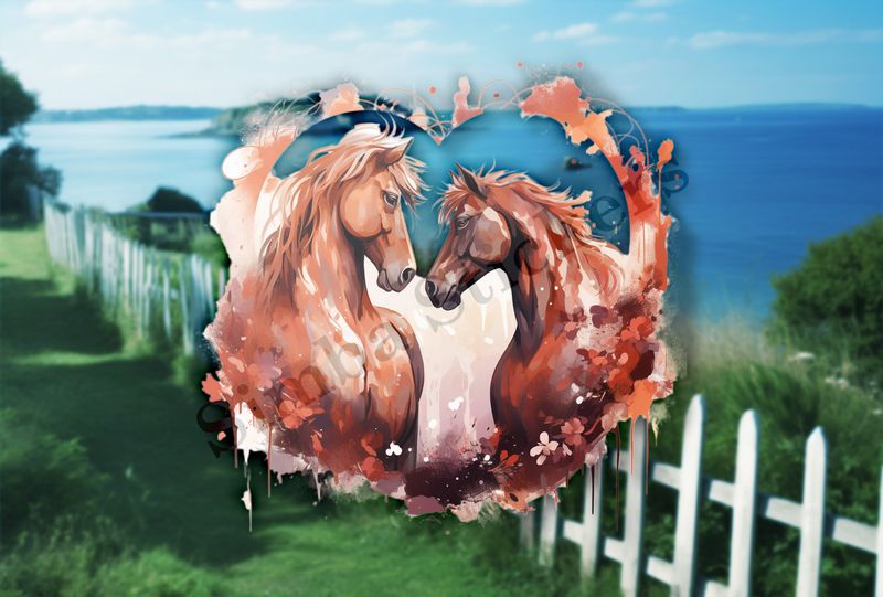 Horses in love, watercolour