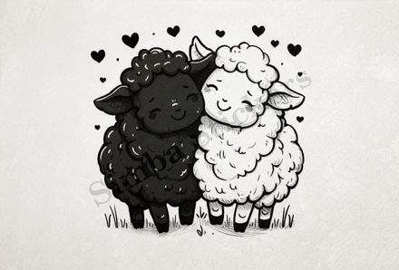 Cute sheep in love,  outline art