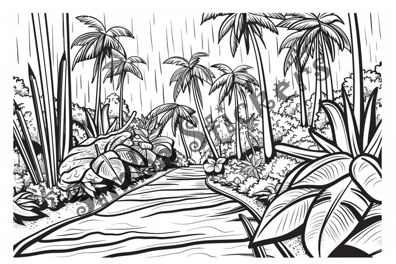 Colouring pages, bundle of Equatorial Rainforest landscape, 25 images 2