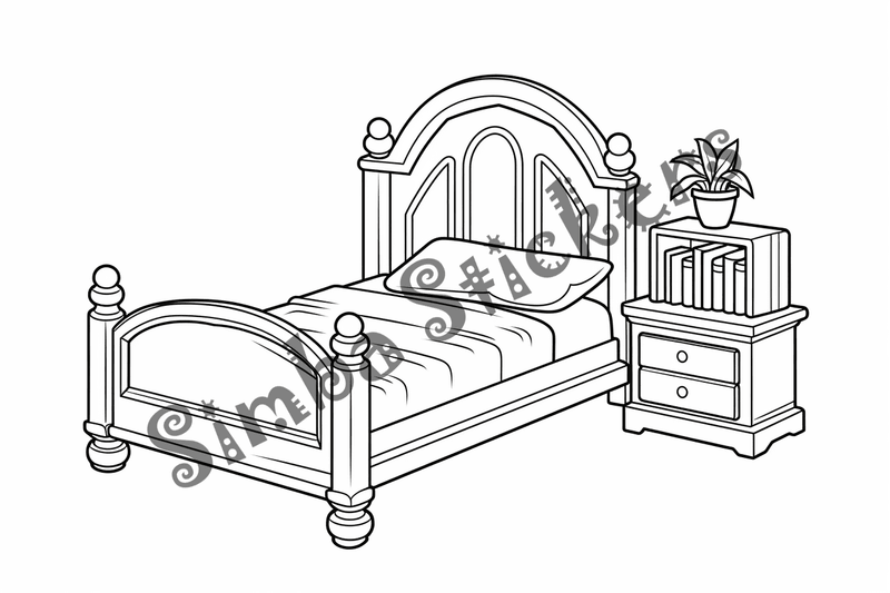 Colouring pages, bundle of house bedrooms, simple, 10 images