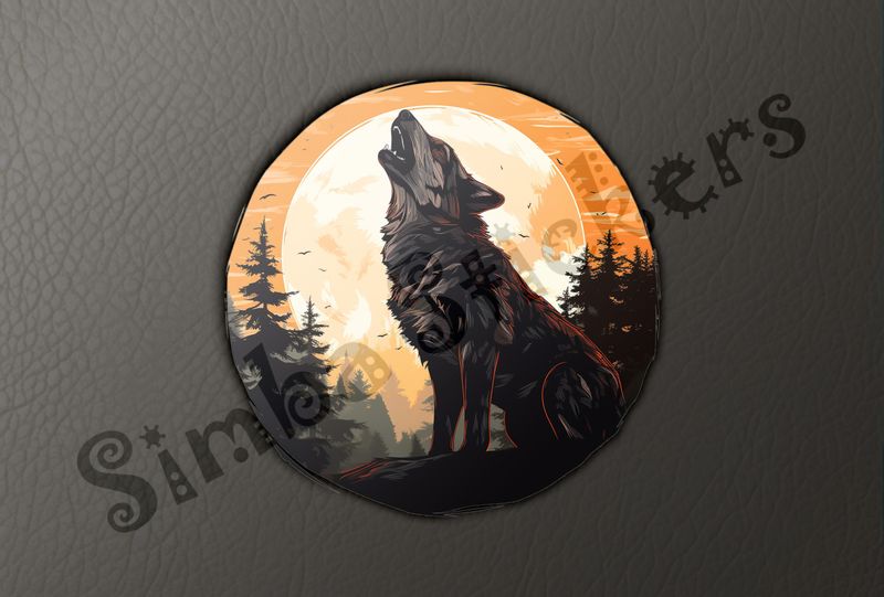 Wolf centered around moon howling