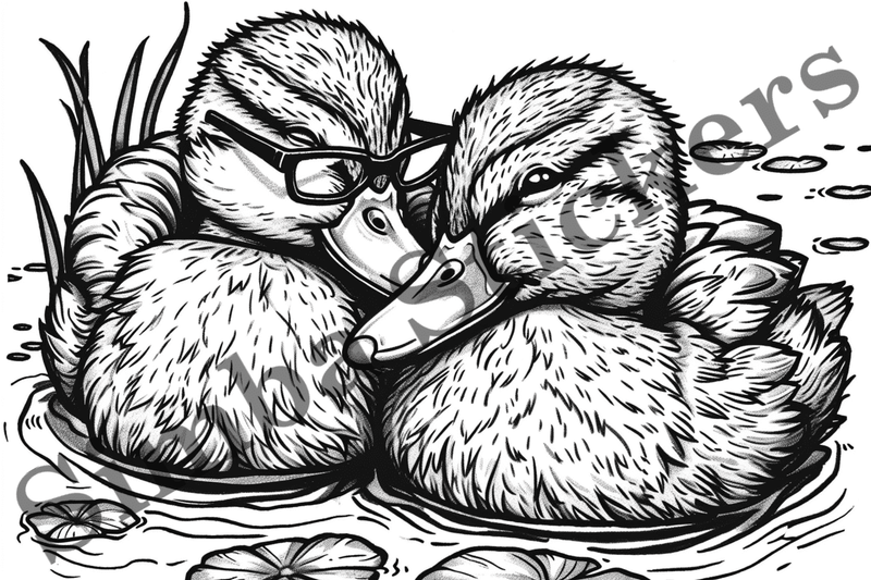 Colouring pages, Bundle of ducks in love, 10 images