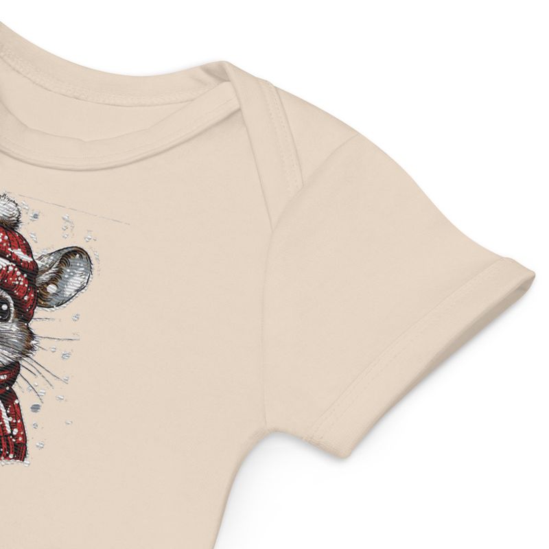 Embroidered Organic Cotton Baby Bodysuit, 3-18 Months, Elephant, face with large trunk and tusks