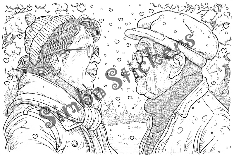 Colouring pages, bundle of people, grandparents in love, 25 images