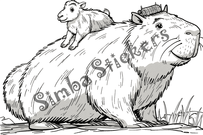 Colouring pages, bundle of capybaras with animals on back, 10 images