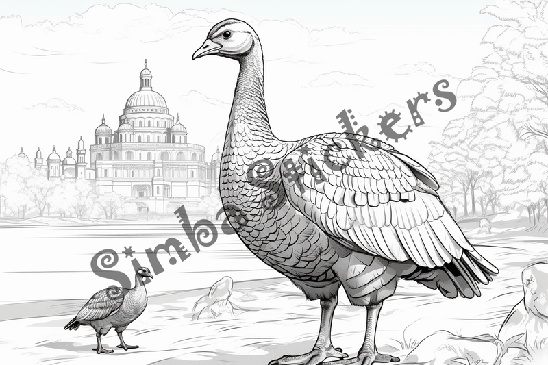 Colouring pages, bundle of turkeys, 50 images