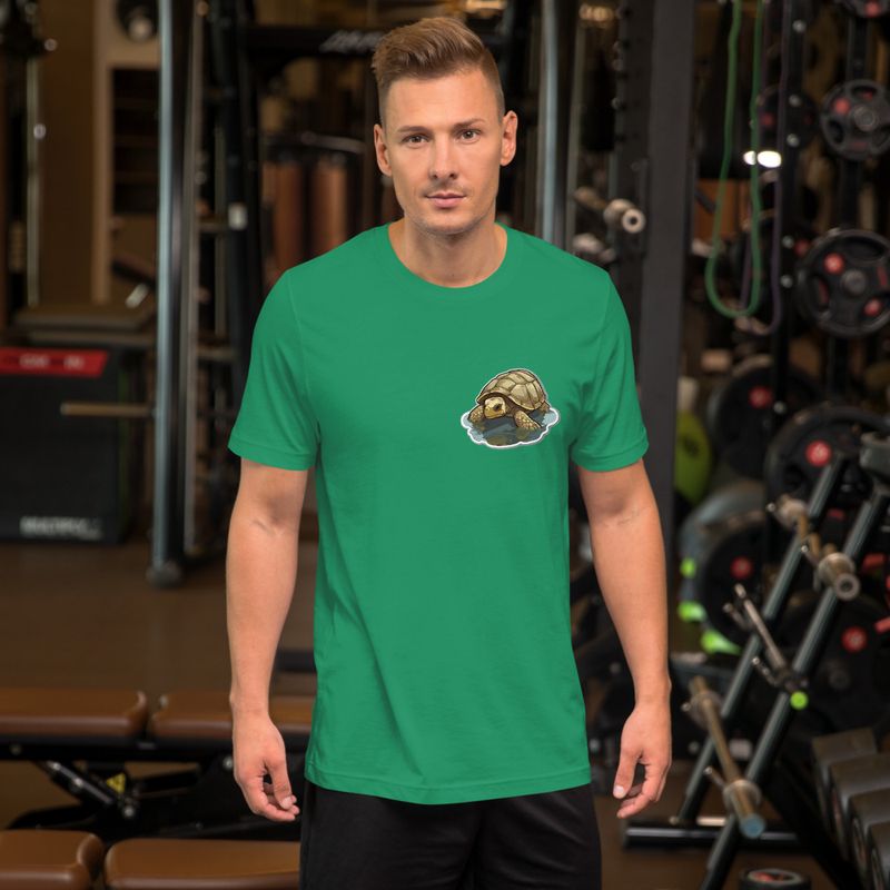 Unisex Staple T-Shirt, Tortoise in shallow water, left chest
