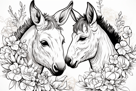Colouring pages, bundle of donkeys in love, 10 images