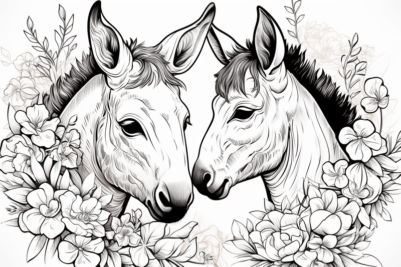 Colouring pages, bundle of donkeys in love, 10 images