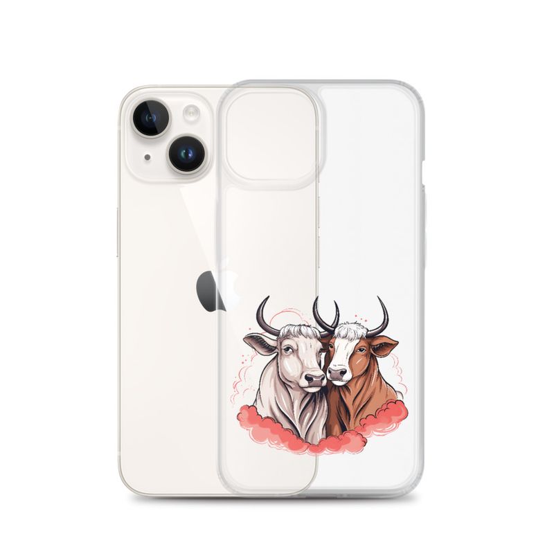 Clear Case for iPhone, Bull and cow, romantic, reddish clouds, qoucds