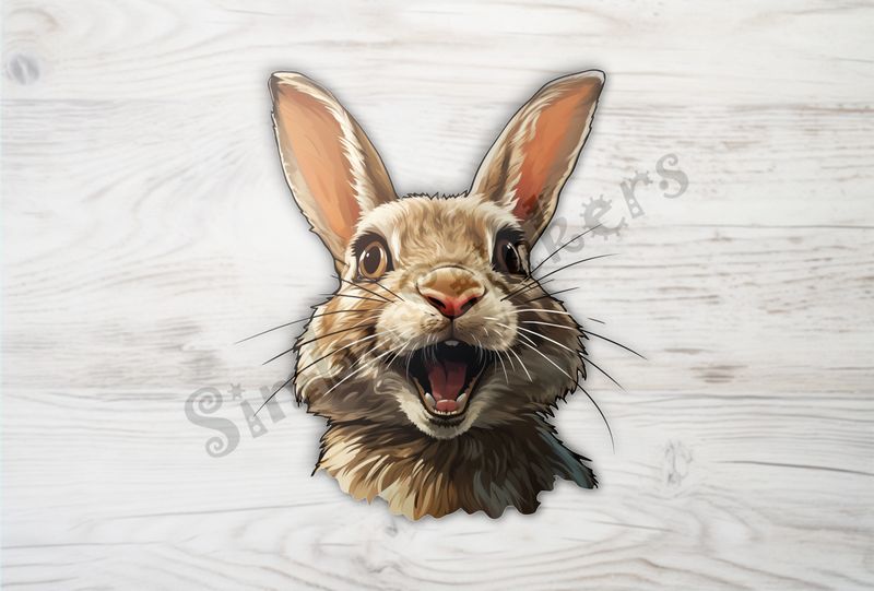 Hare laughing, mouth wide open