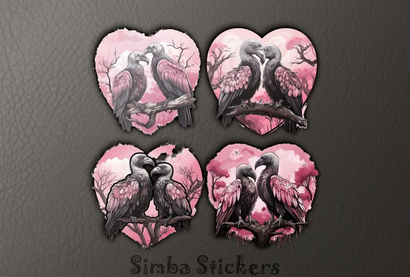 Vultures in love in Valentine&#x27;s heart frames, 4-in-1, czcqwk